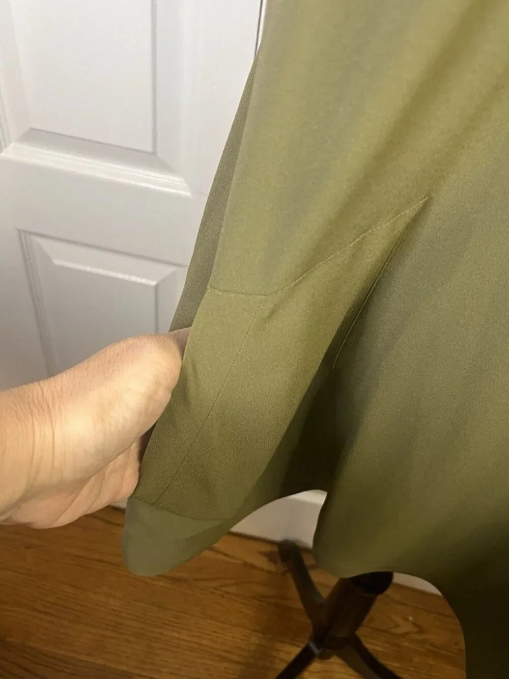 EILEEN FISHER Silk Georgette Crepe green Vneck Tunic Sz S Pockets Dolman Cap - Picture 4 of 8
